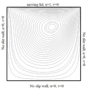 شبیه سازی جریان در یک حفره بر اثر حرکت مرز افقی بالایی با متلب