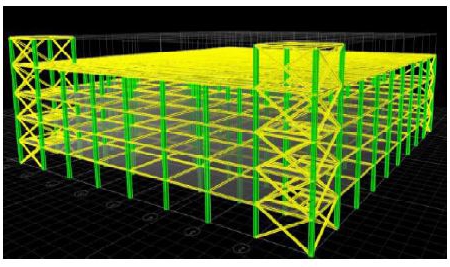پروژه آماده طراحی و تحلیل ساختمان فولادی 4 طبقه اداری پارکینگ زیرزمین با ETABS و Safe