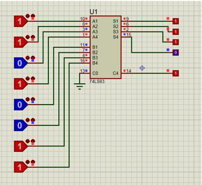 پروژه آموزشی طراحی یک مدار جمع کننده ۴ بیتی برای جمع کردن دو عدد با پروتئوس